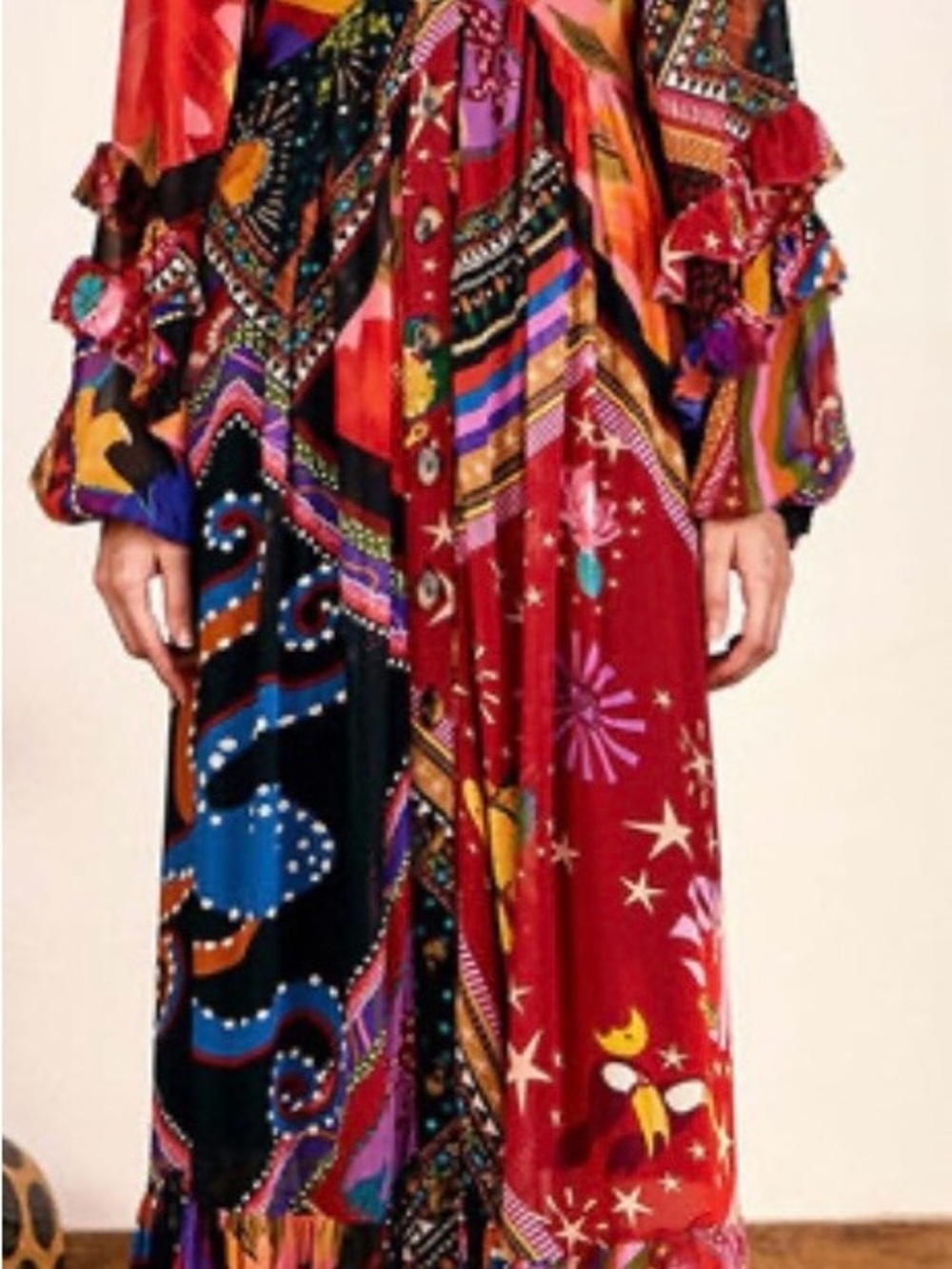 FARM Rio Multicolor V-Neck Ruffled Maxi Dress - Picture 4 of 5